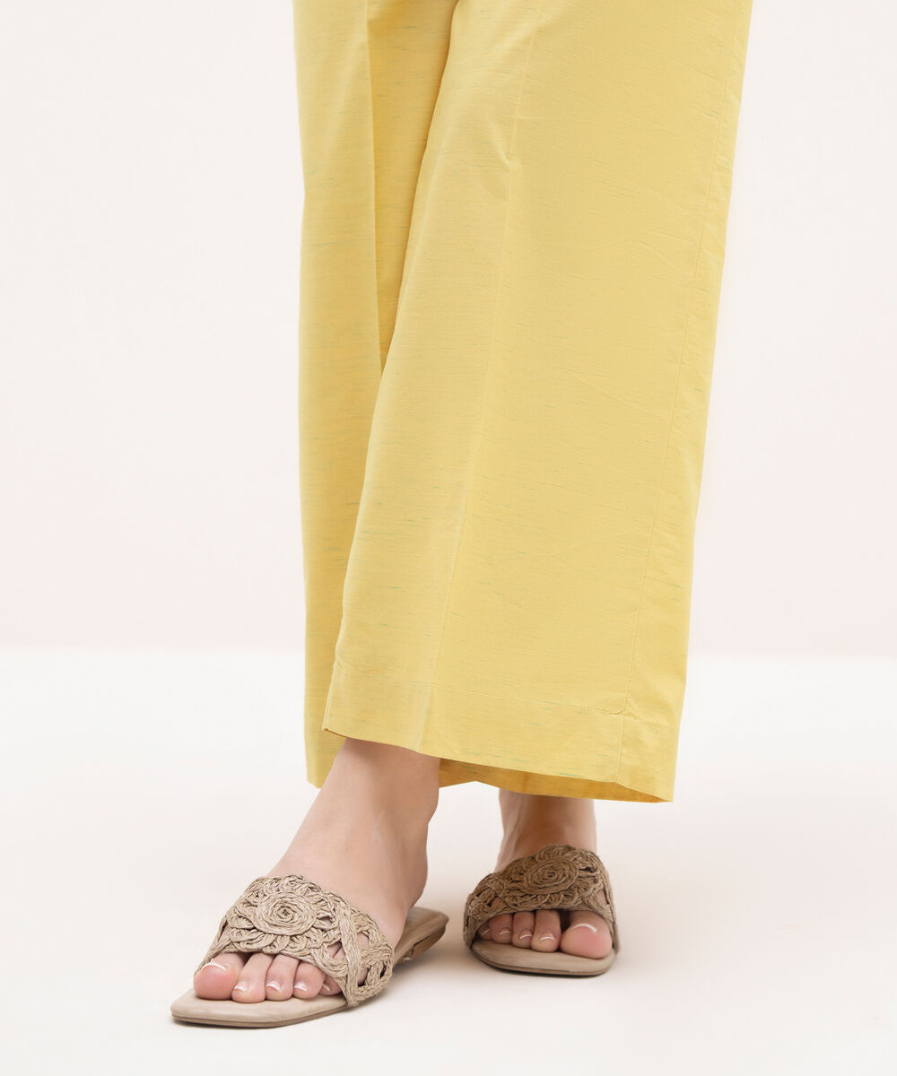 Women's RTW Textured Cotton Yellow Solid Culottes