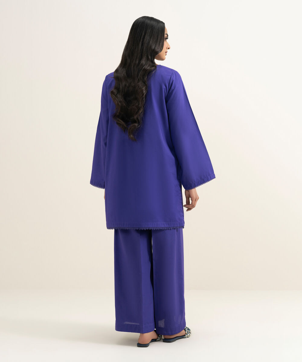 Women's RTW Cambric Solid Purple Straight Shirt