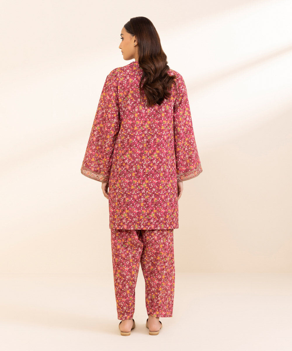 Women's Unstitched Khaddar Embroidered Red 2 Piece Suit