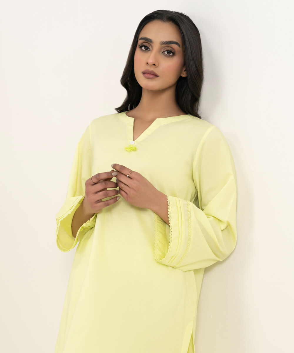 Women's RTW Cambric Solid Yellow Straight Shirt