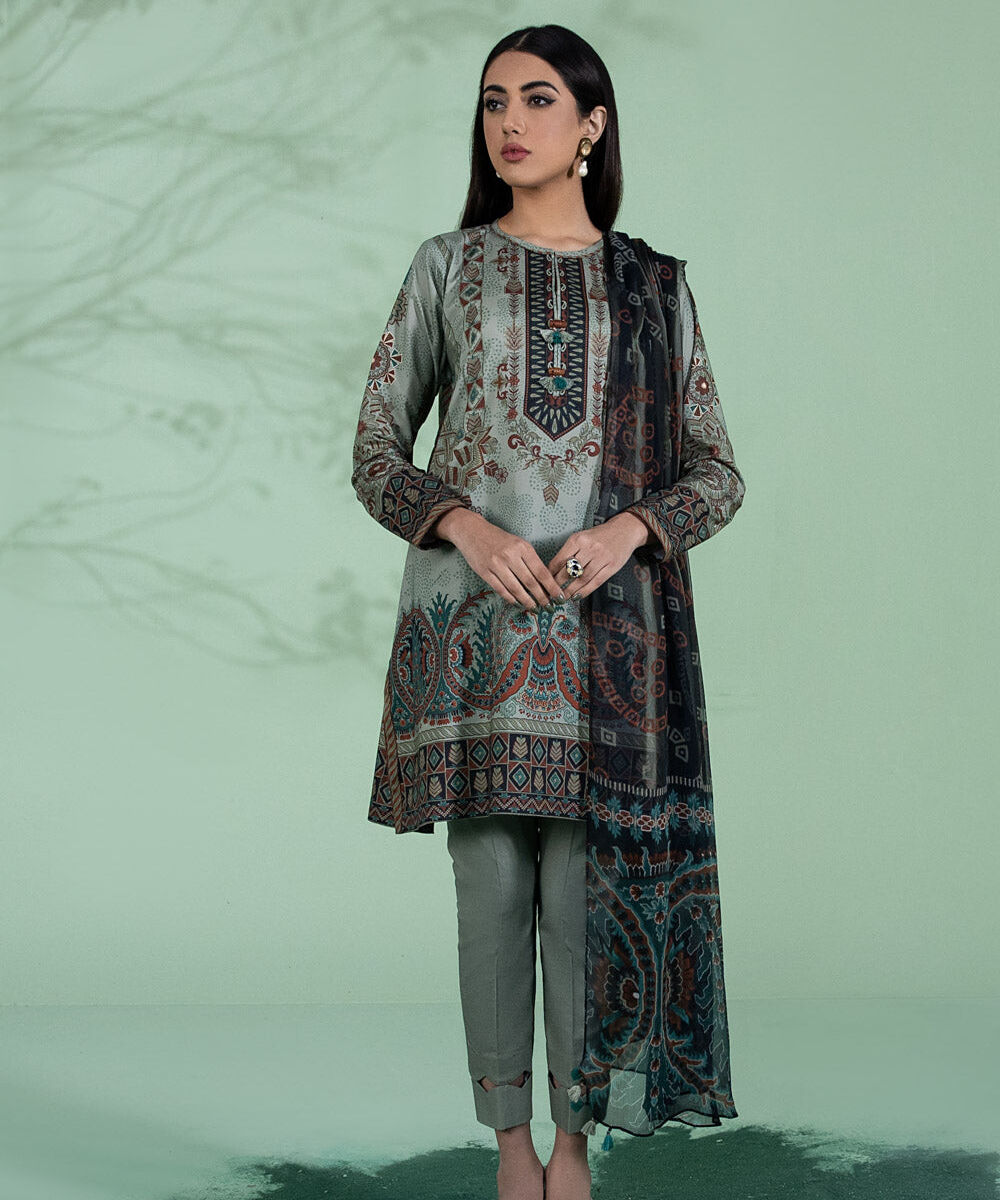 Women's Unstitched Three Piece Printed Lawn Suit