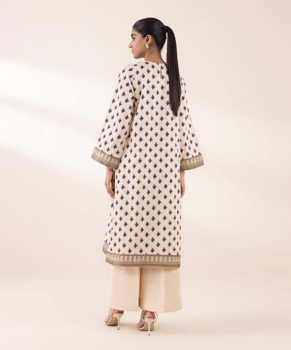 Women's RTW Cotton Satin Beige Embroidered A-Line Shirt