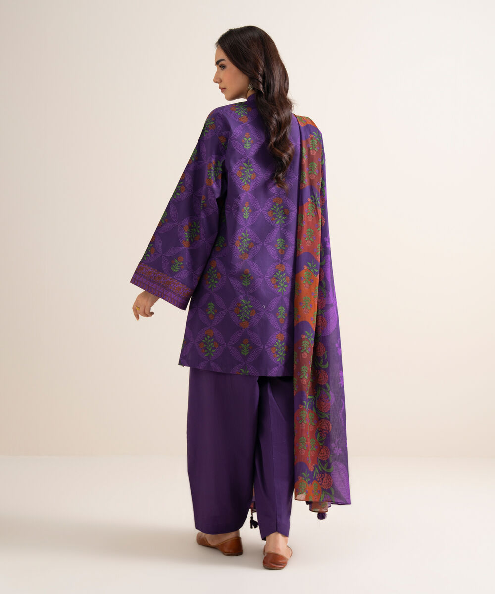 Women's Unstitched Printed Lawn Purple 3 Piece Suit
