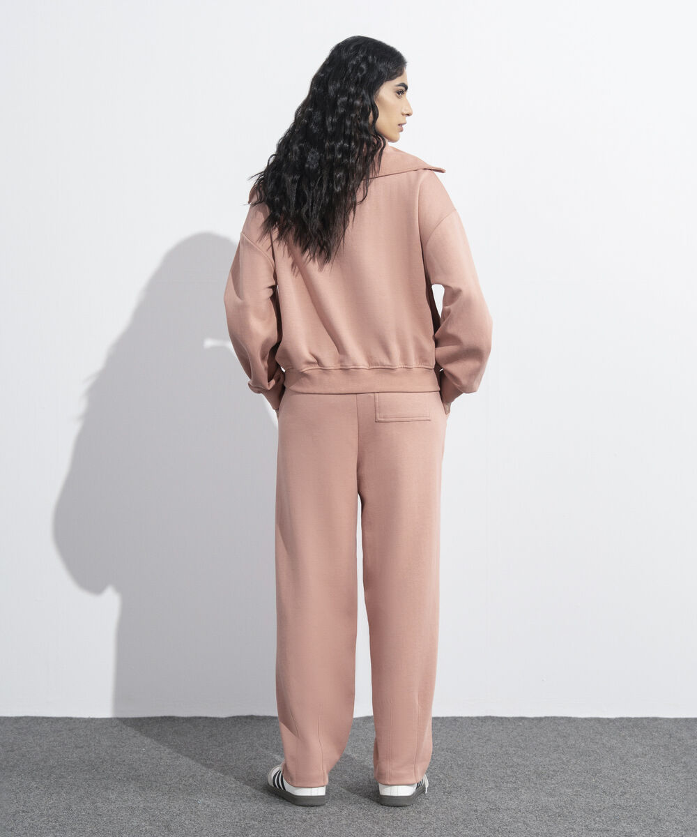 Women's Western Wear Pink Ribbed Neck Sweatshirt