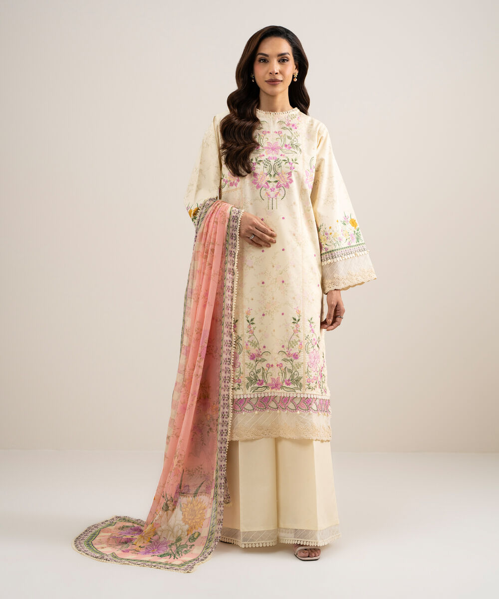 Women's Unstitched Lawn Embroidered Yellow
