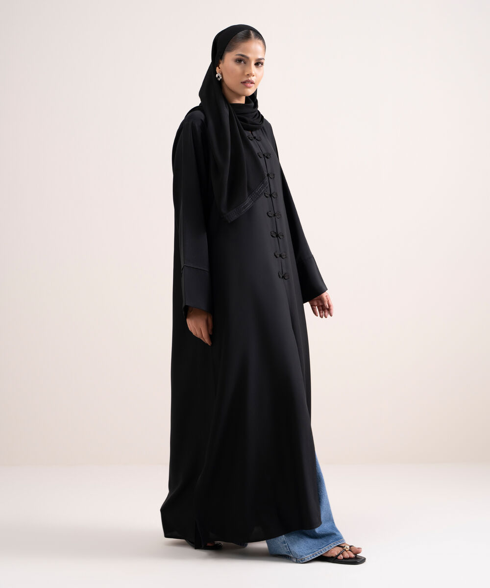 Women's Black Front Open Abbaya Set
