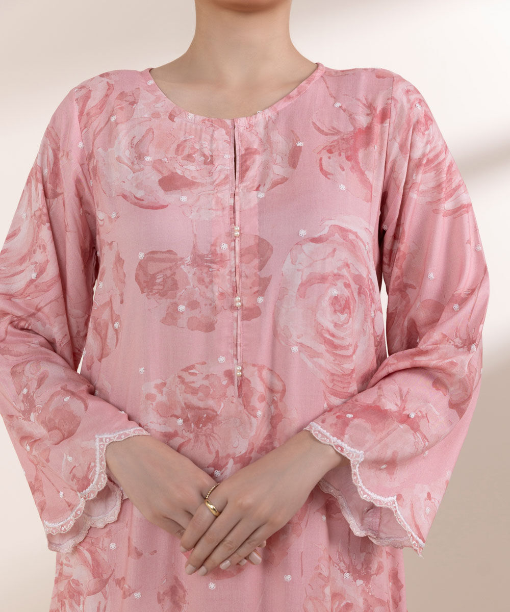 Women's Pret Arabic Lawn Pink Embroidered A-Line Shirt
