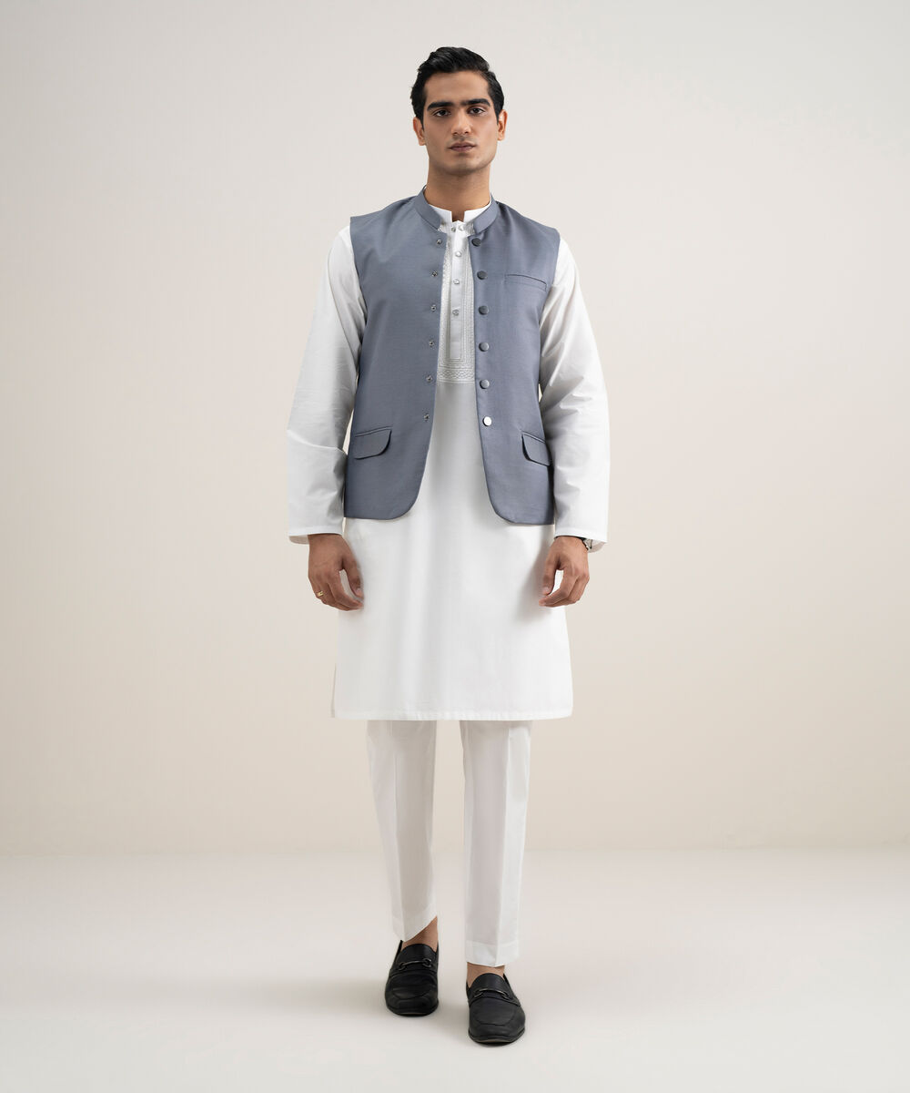 Men's Stitched Tropical Suiting Grey Waistcoat