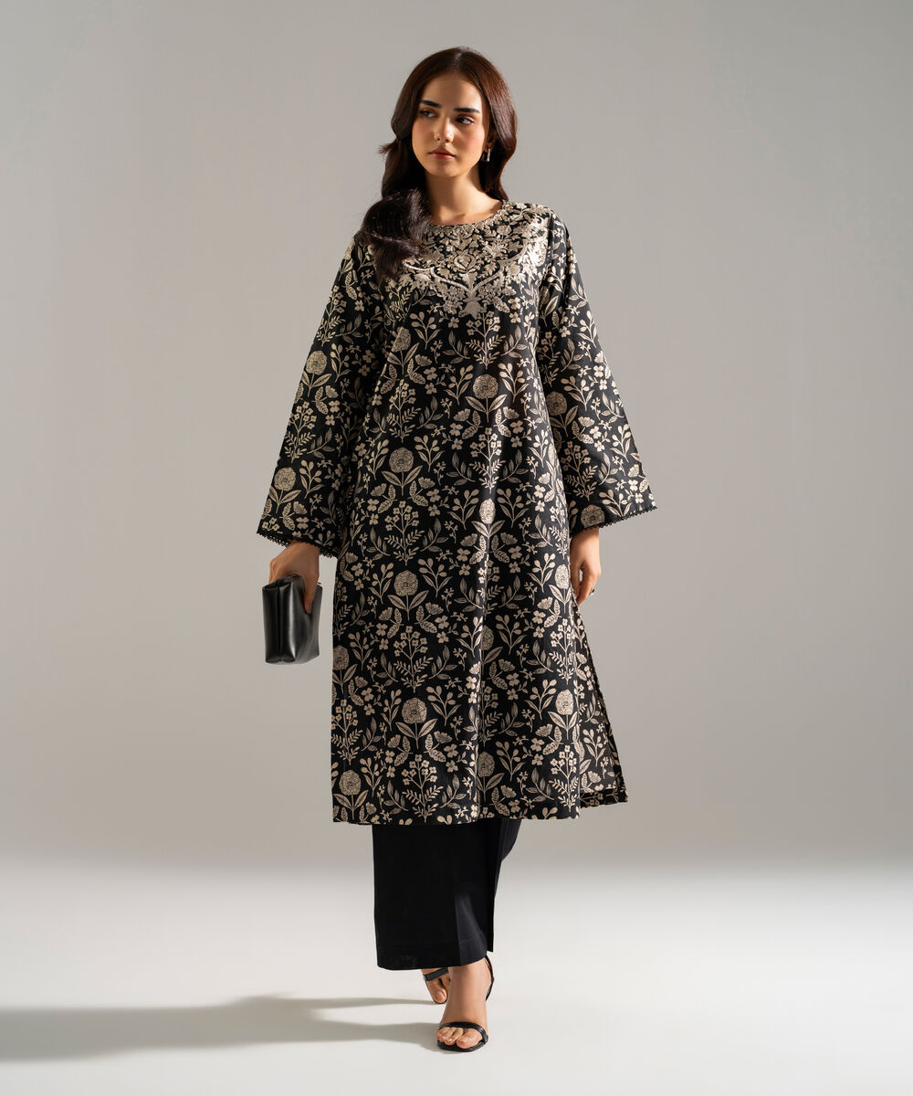 Women's RTW Lawn Embroidered Black 2 Piece Suit