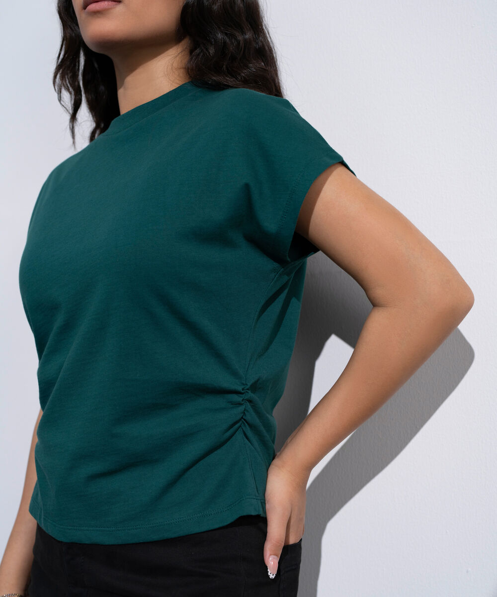 Women's Green Cinched Waist T-Shirt