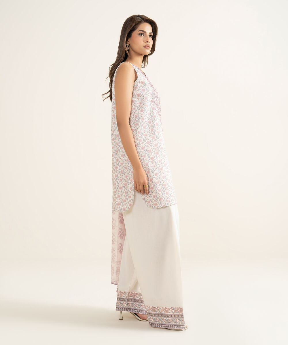 Women's Unstitched Lawn Embroidered Pink 3 Piece Suit