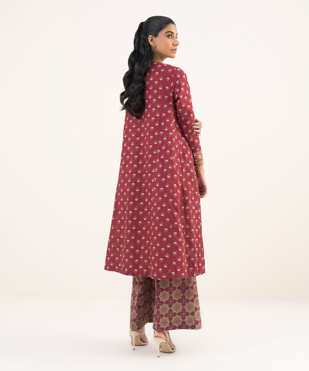 Women's RTW Cambric Maroon Embroidered A-Line Shirt