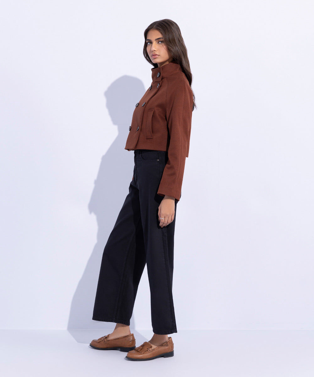 Woman - Brown Cropped Double-Breasted Coat