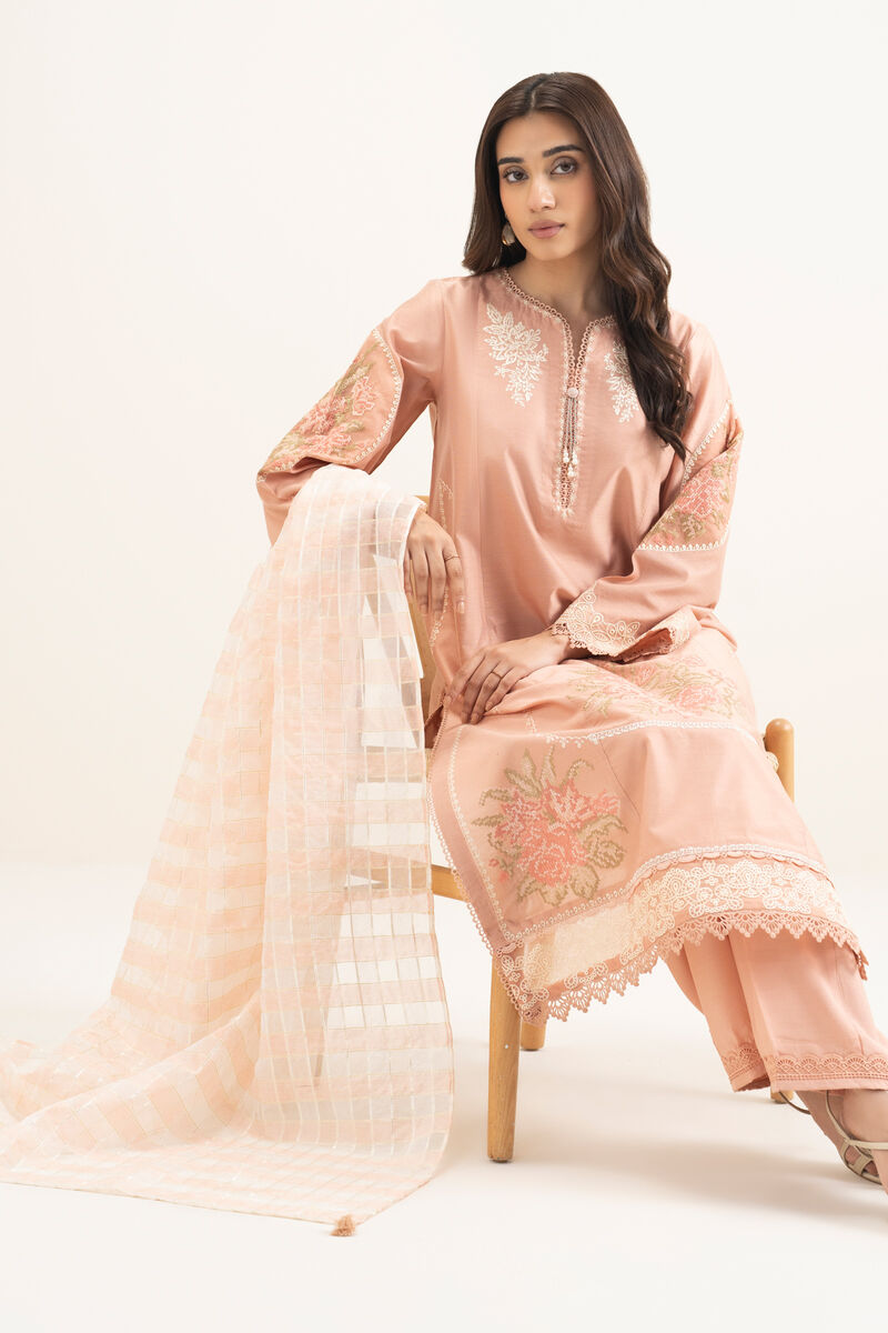 3 Piece - Embroidered Cotton Net Suit