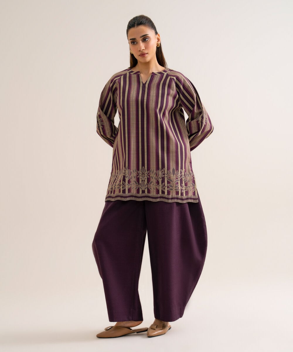 Women's Unstitched Premium Khaddar Printed Purple 2 Piece Suit