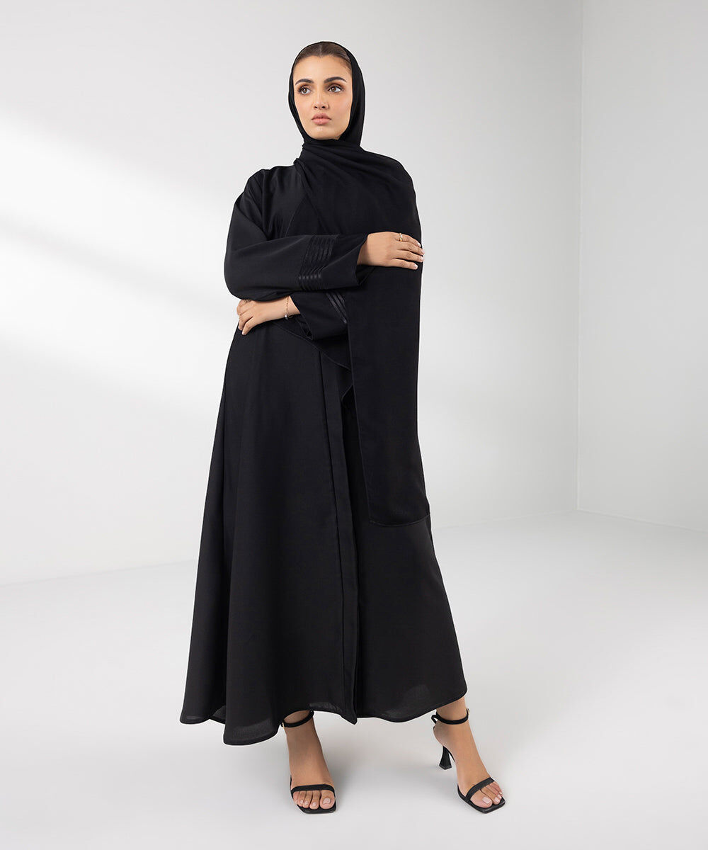 Woman - Black Embroidered Button Through Abaya