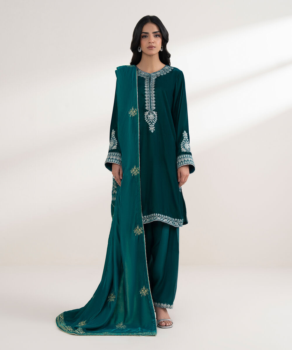 Embroidered Velvet Blue Dupatta