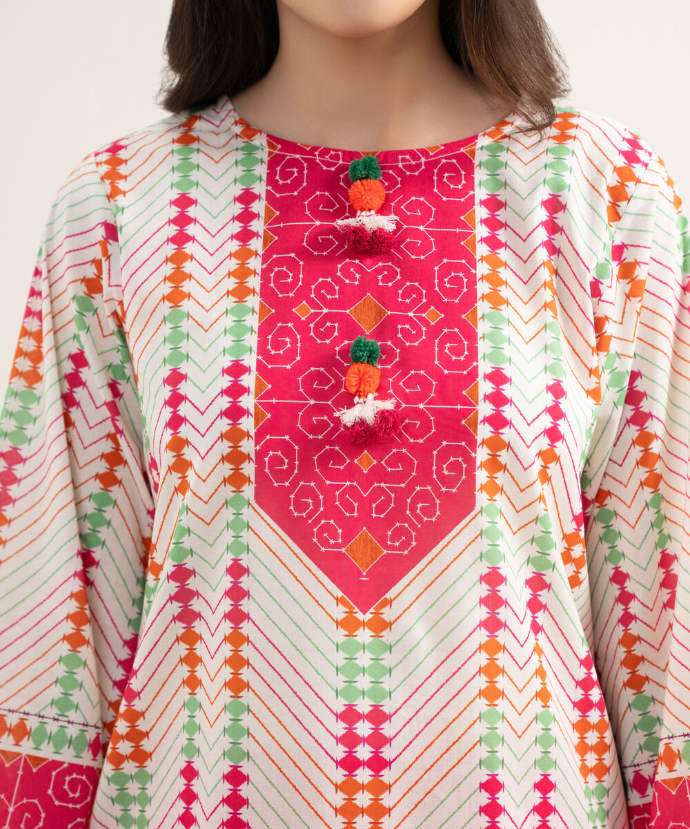 Women's RTW Lawn Printed Off White Straight Shirt