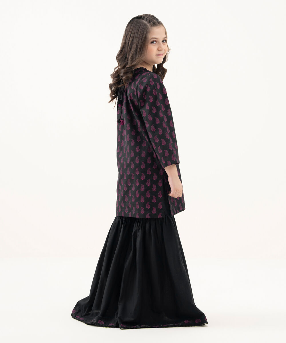 Girl's Cotton Viscose Printed Black 2 Piece Suit
