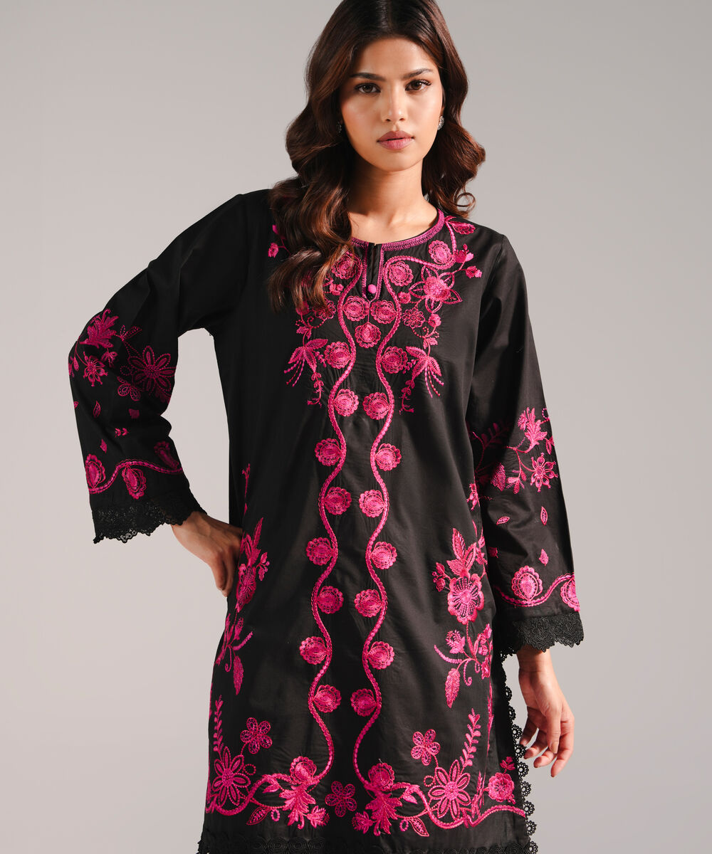 Women's RTW Lawn Embroidered Black 2 Piece Suit