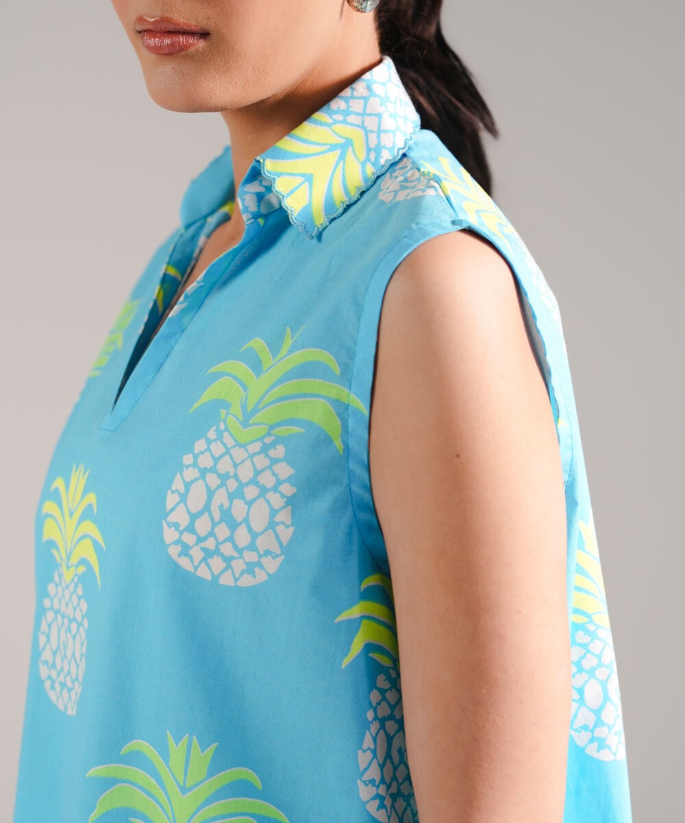 Women's RTW Dobby Printed Bright Blue 2 Piece Suit