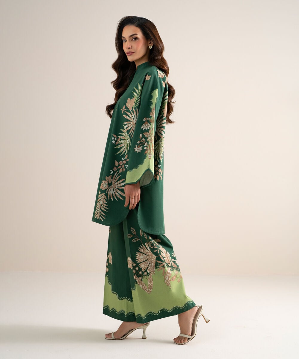 Women's Unstitched Lawn Printed Green  2 Piece Suit
