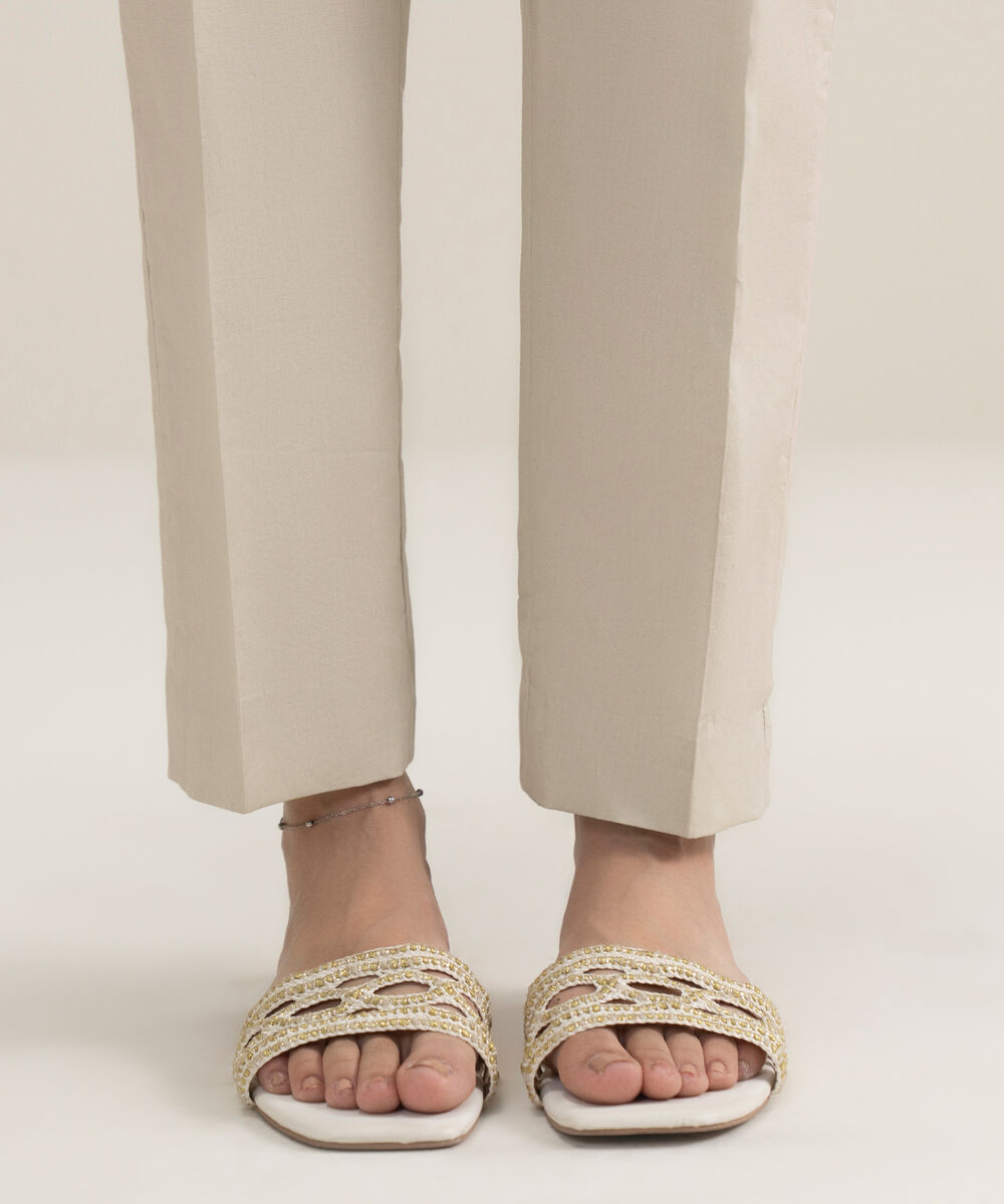 Women's Unstitched Cotton Printed Off White Trousers Fabric