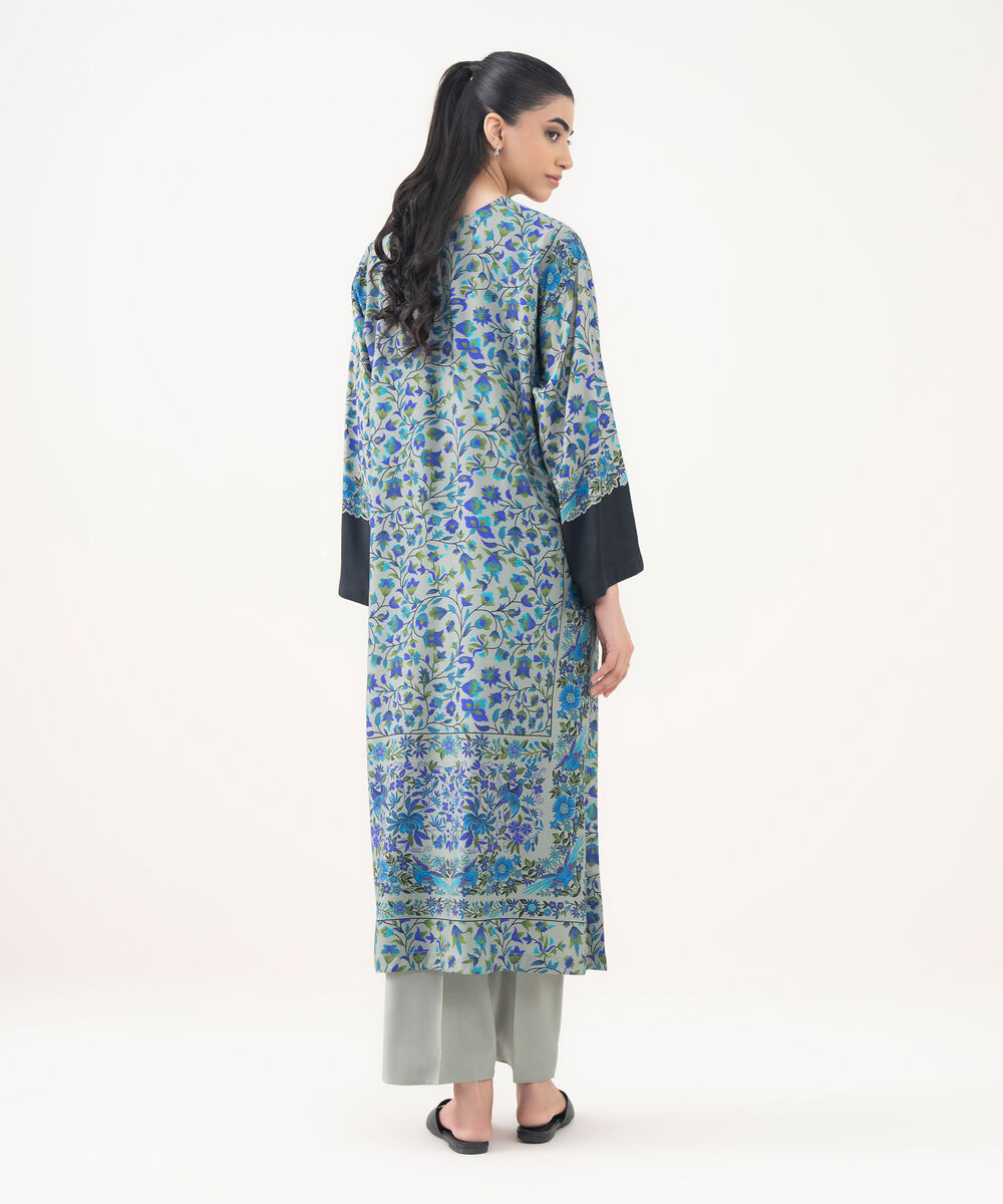 Women's RTW Viscose Linen Green Printed Drop Shoulder Shirt