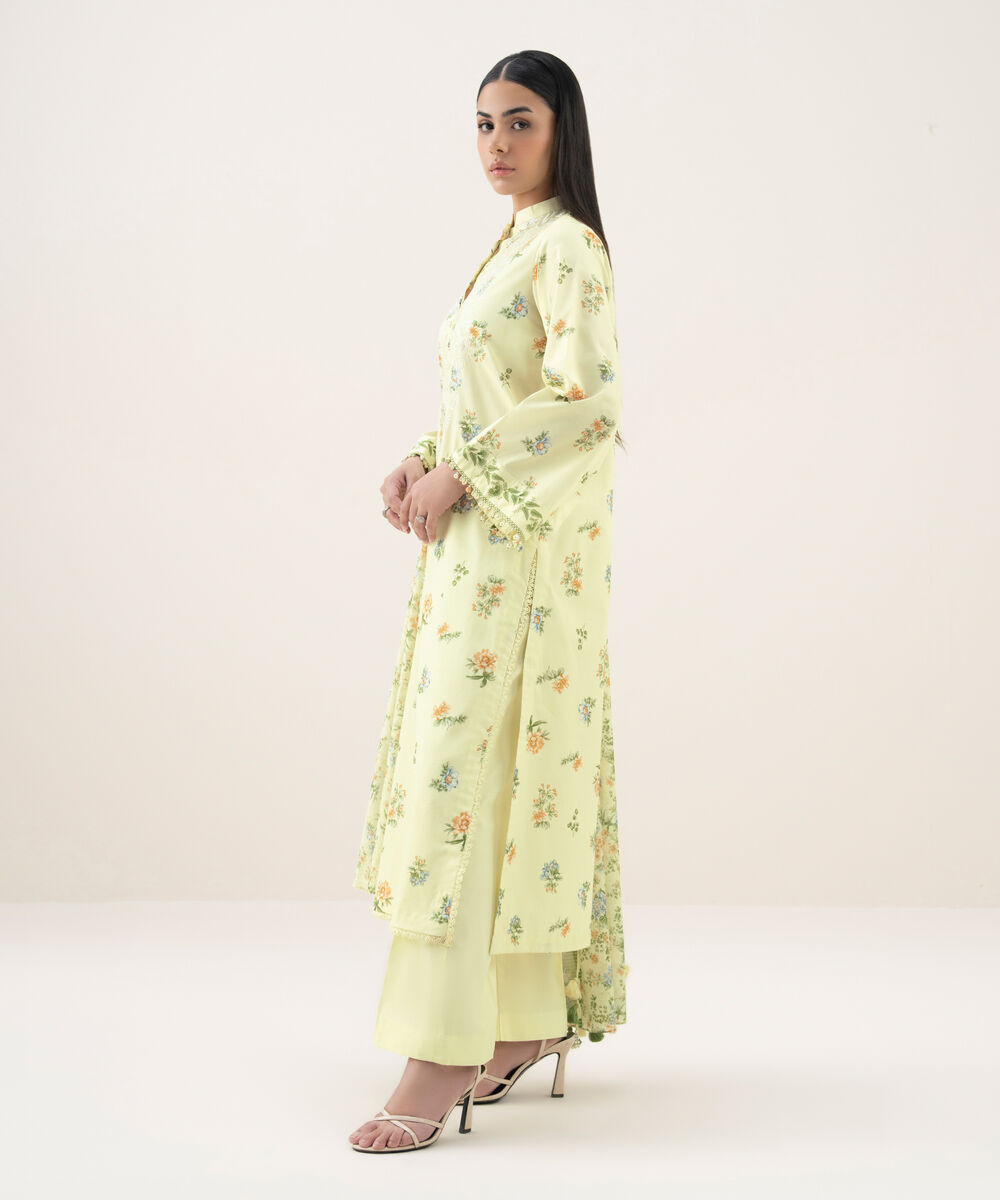 Women's Unstitched Lawn Embroidered Yellow 3 Piece Suit