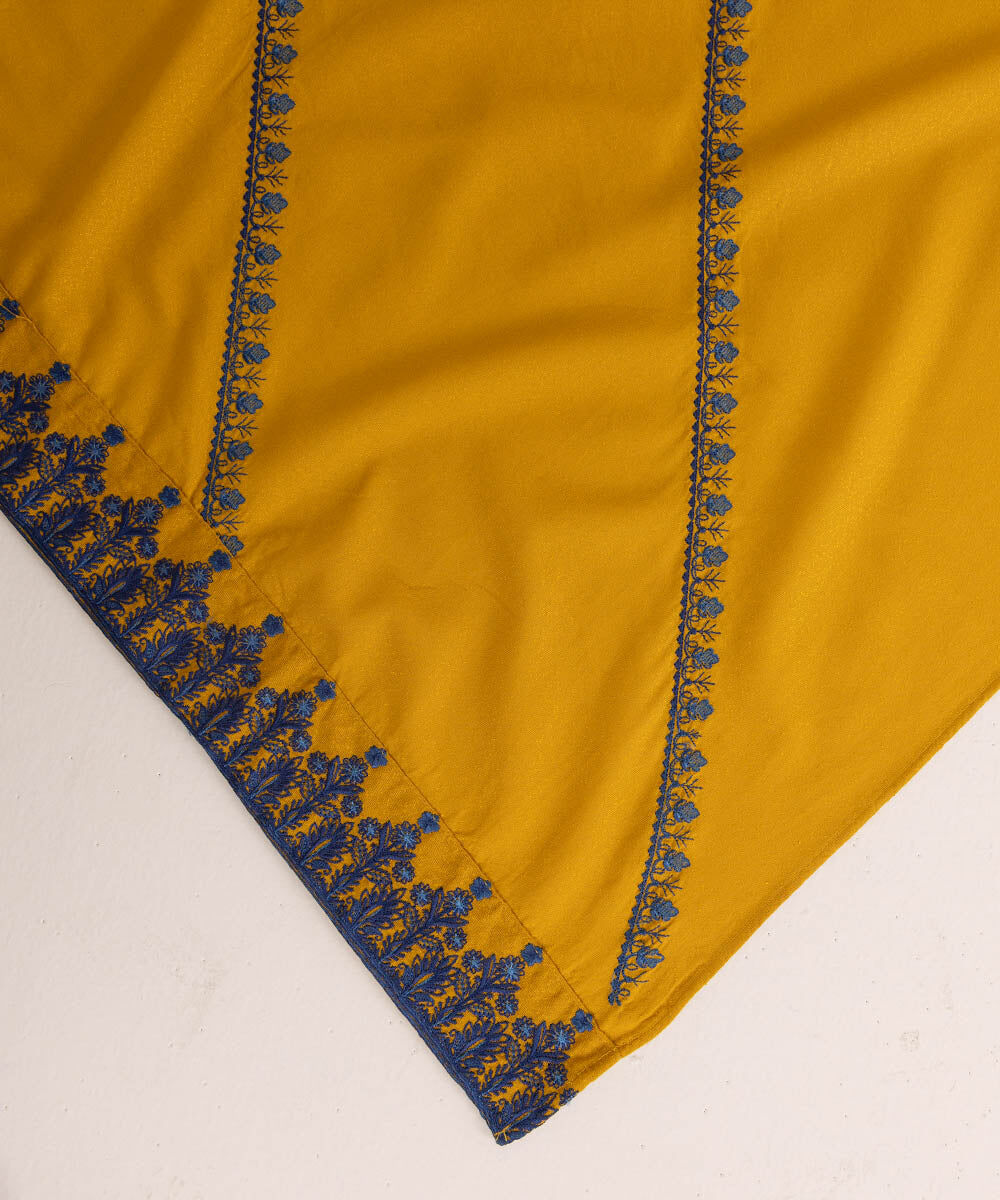 Woman - Yellow Embroidered Cotton Karandi Dupatta