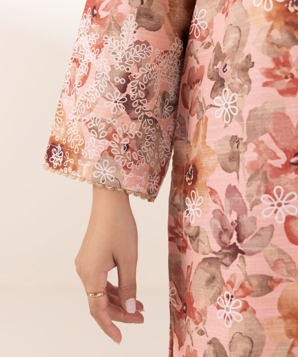 Woman - Pink Printed Khaddar Shirt