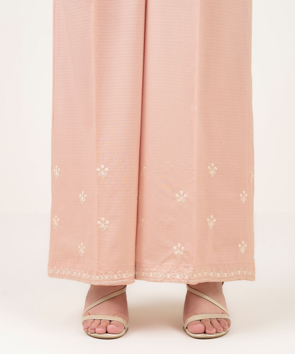 Women's RTW Dobby Embroidered Pink Flared Pants
