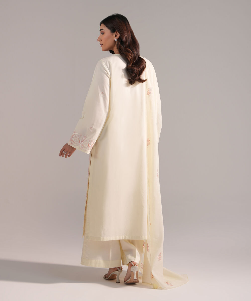 Women's RTW Cambric Embroidered Off White 3 Piece Suit