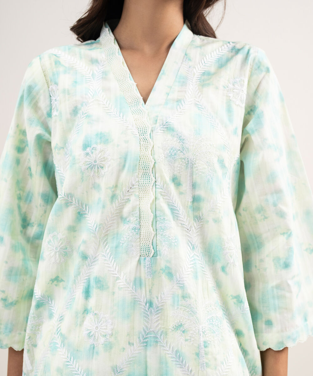 Women's RTW Leno Kara Embroidered Mint Green Straight Shirt