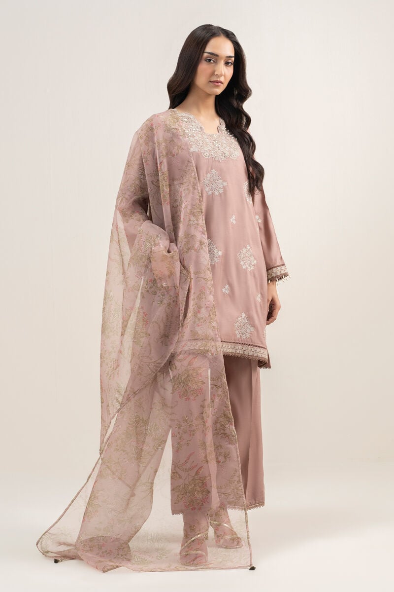 3 Piece - Embroidered Raw Silk Suit