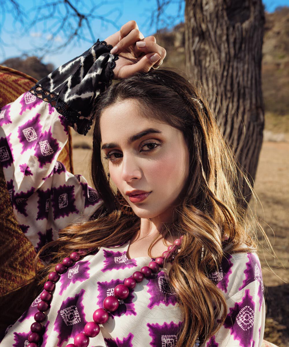 Woman - Purple Printed Arabic Lawn Shirt