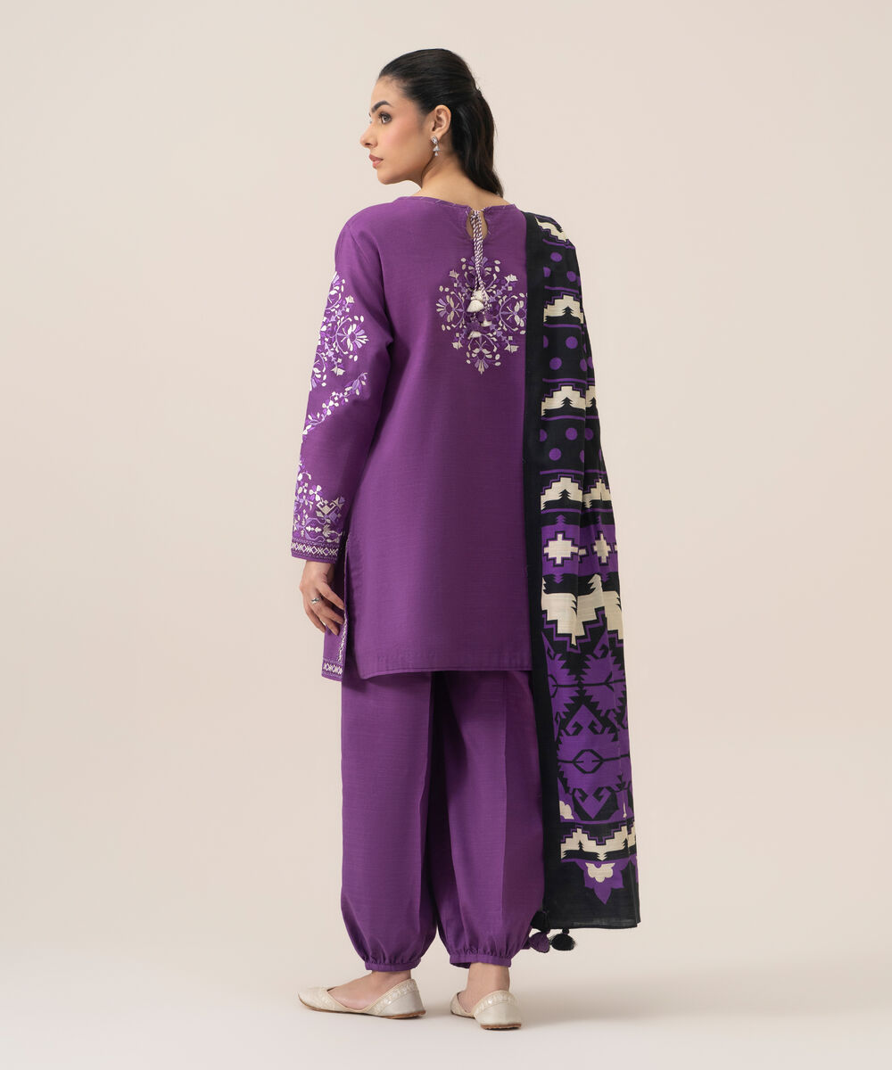 Women's Unstitched Lawn Embroidered Purple 3 Piece Suit