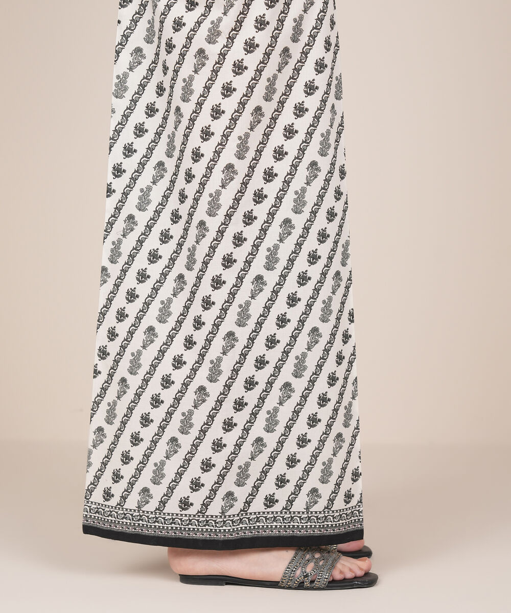 Women's RTW Cambric White Printed Flared Pants