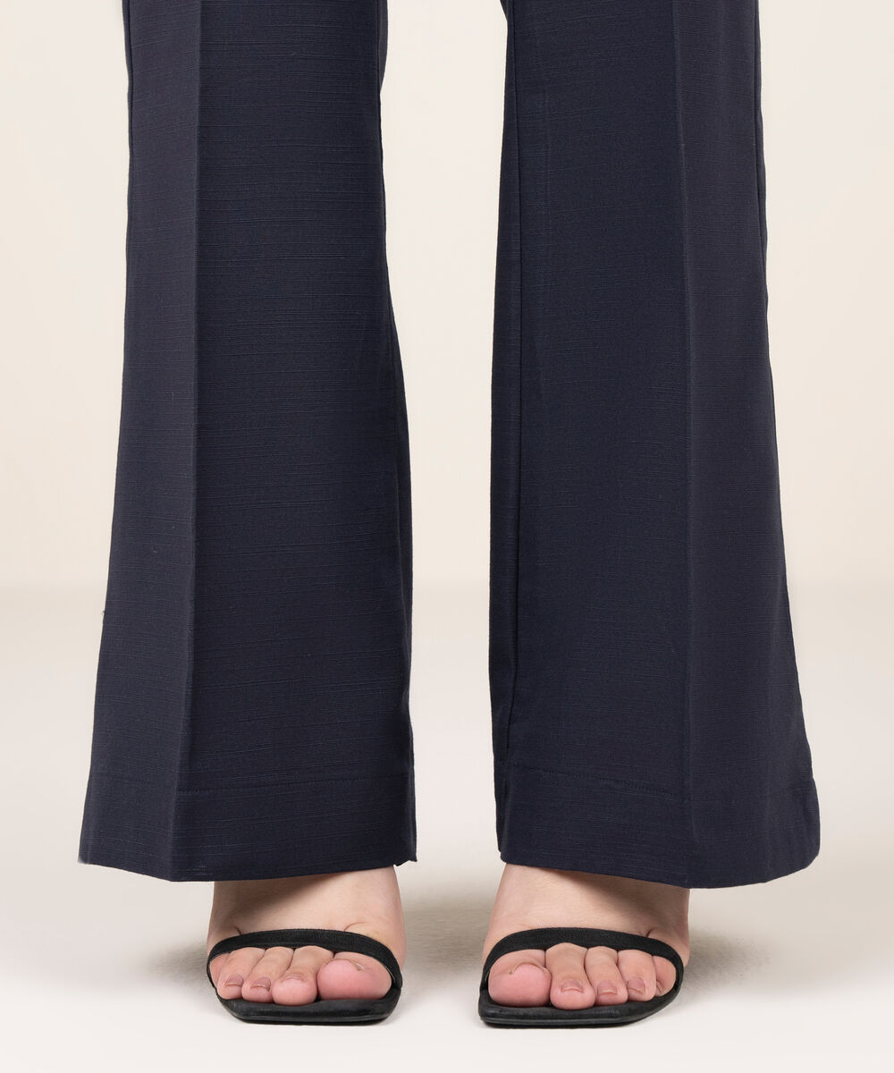 Women's RTW Khaddar Solid Blue Straight Pants