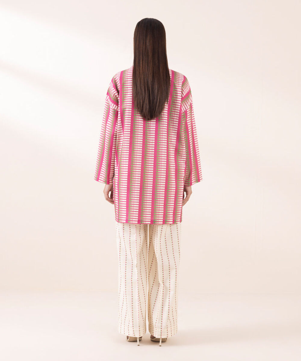 Women's Pret Printed Pink And Cream Khaddar Boxy Shirt