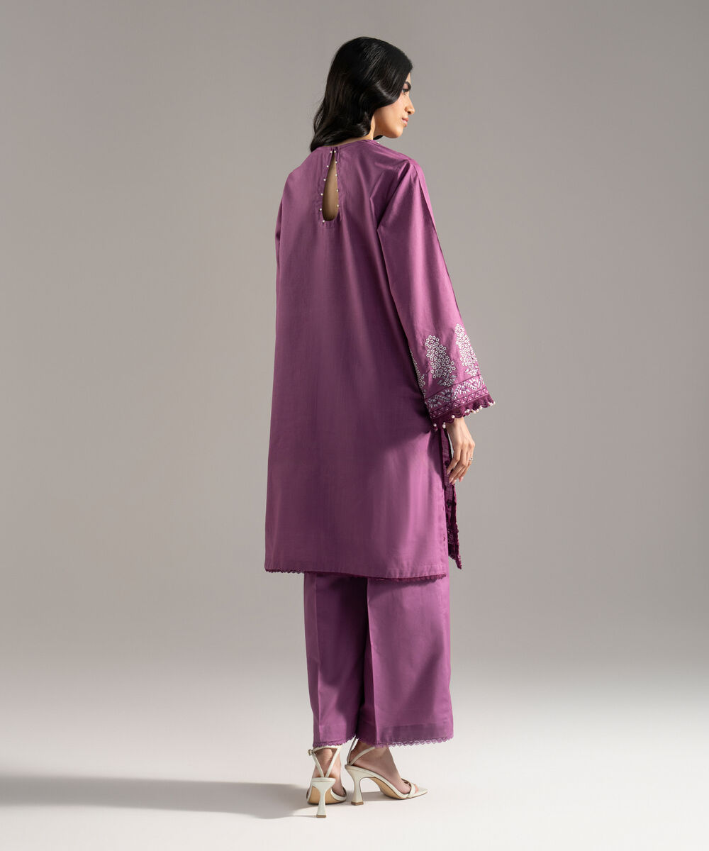 Women's RTW Solid Embroidered Cross Hatch Purple A-Line Shirt