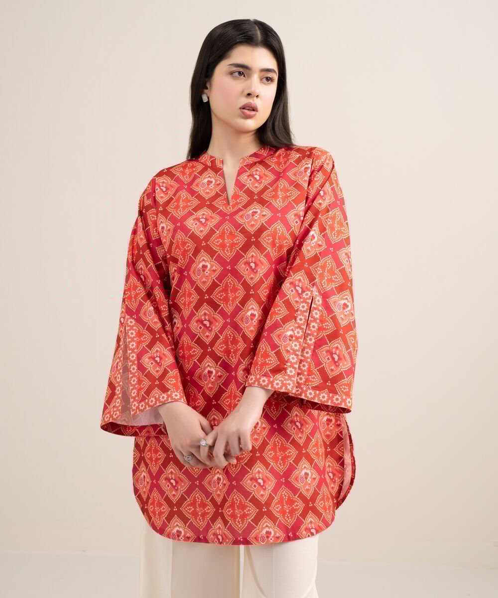 Women's Unstitched Lawn Printed Red Shirt