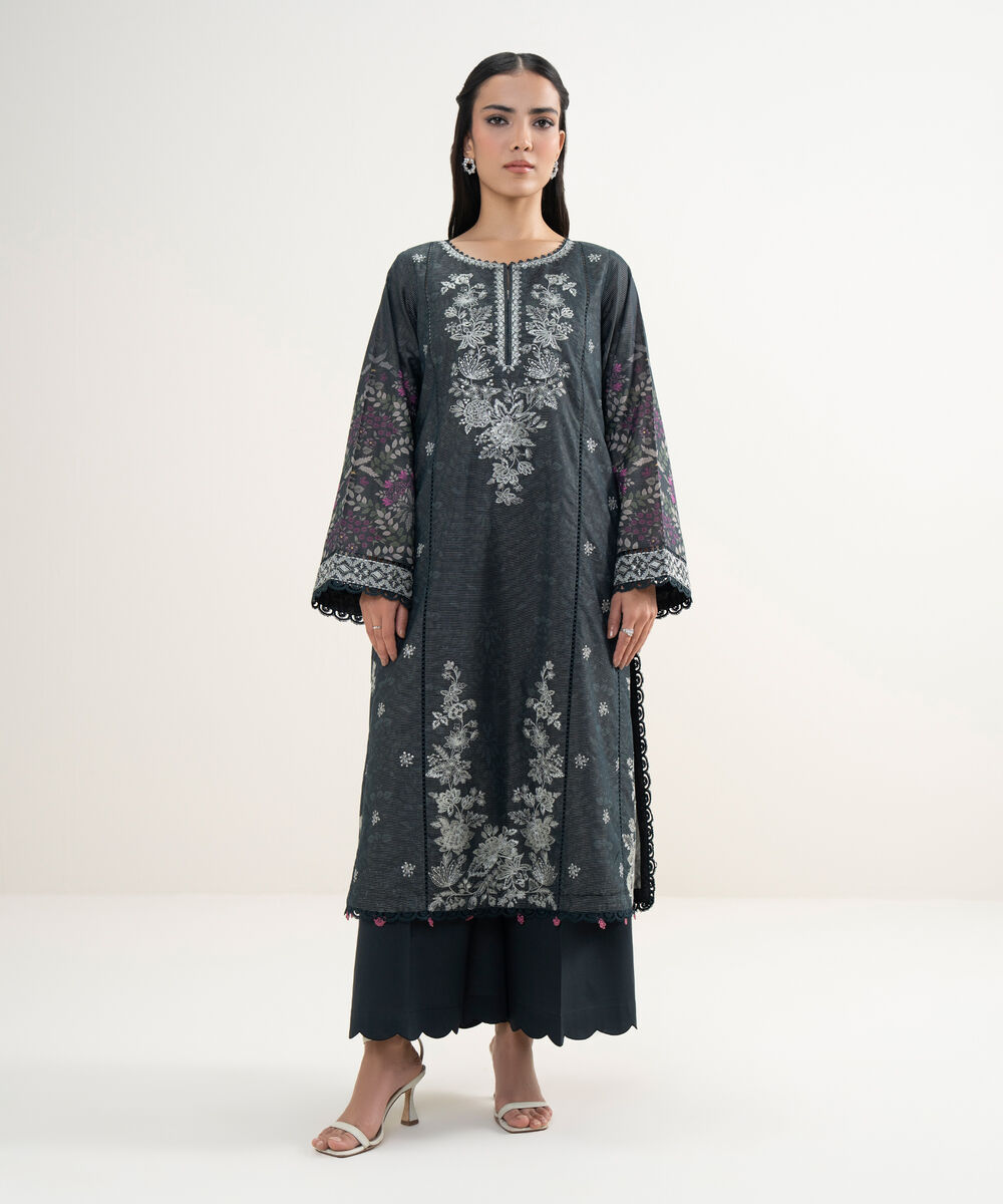 Women's RTW Zari Lawn Embroidered Black 2 Piece Suit