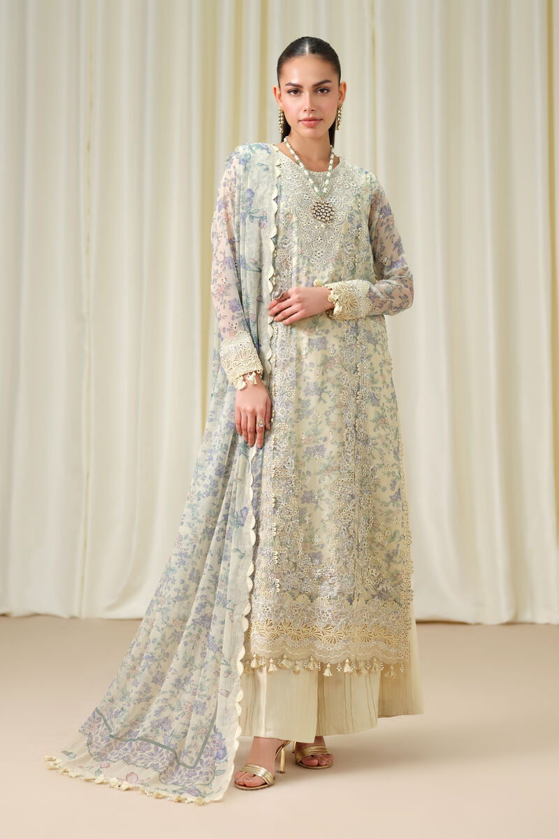 3 Piece - Embroidered Chiffon Suit