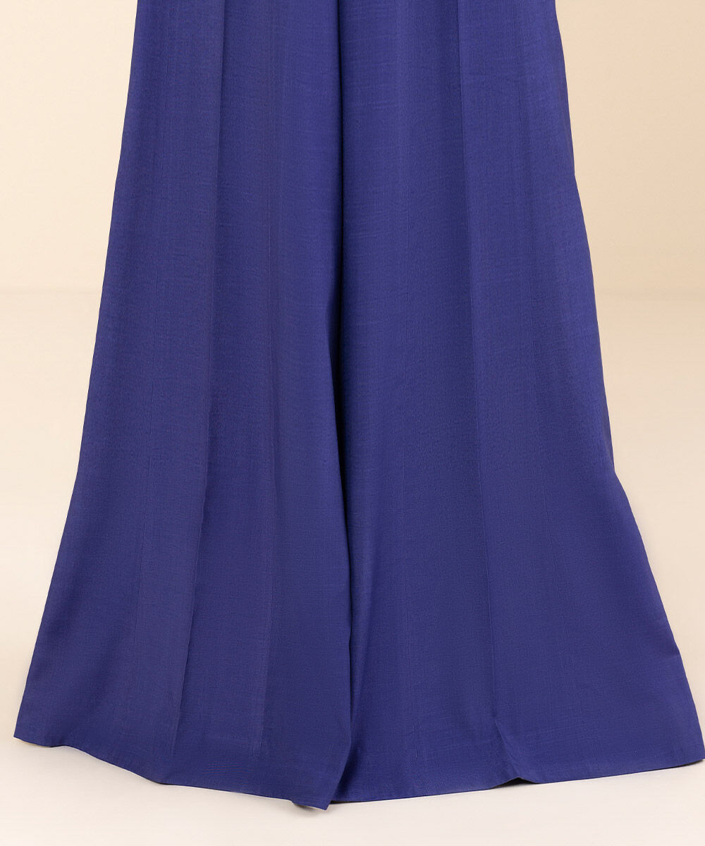 Women's Unstitched Blue Blended Organza, Organza 3 Piece Suit