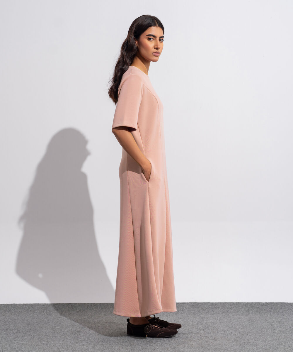Women's Western Wear Pink Soft Lux Flared Maxi Dress
