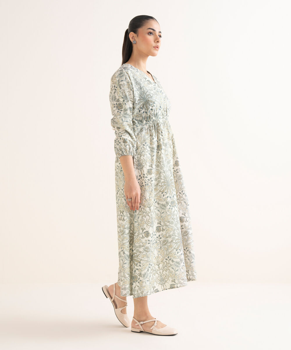 Women's RTW Cambric Printed Grey Dress