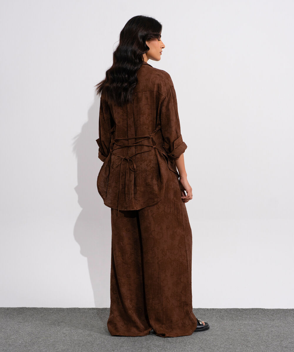 Women's Brown Textured Button Through Shirt