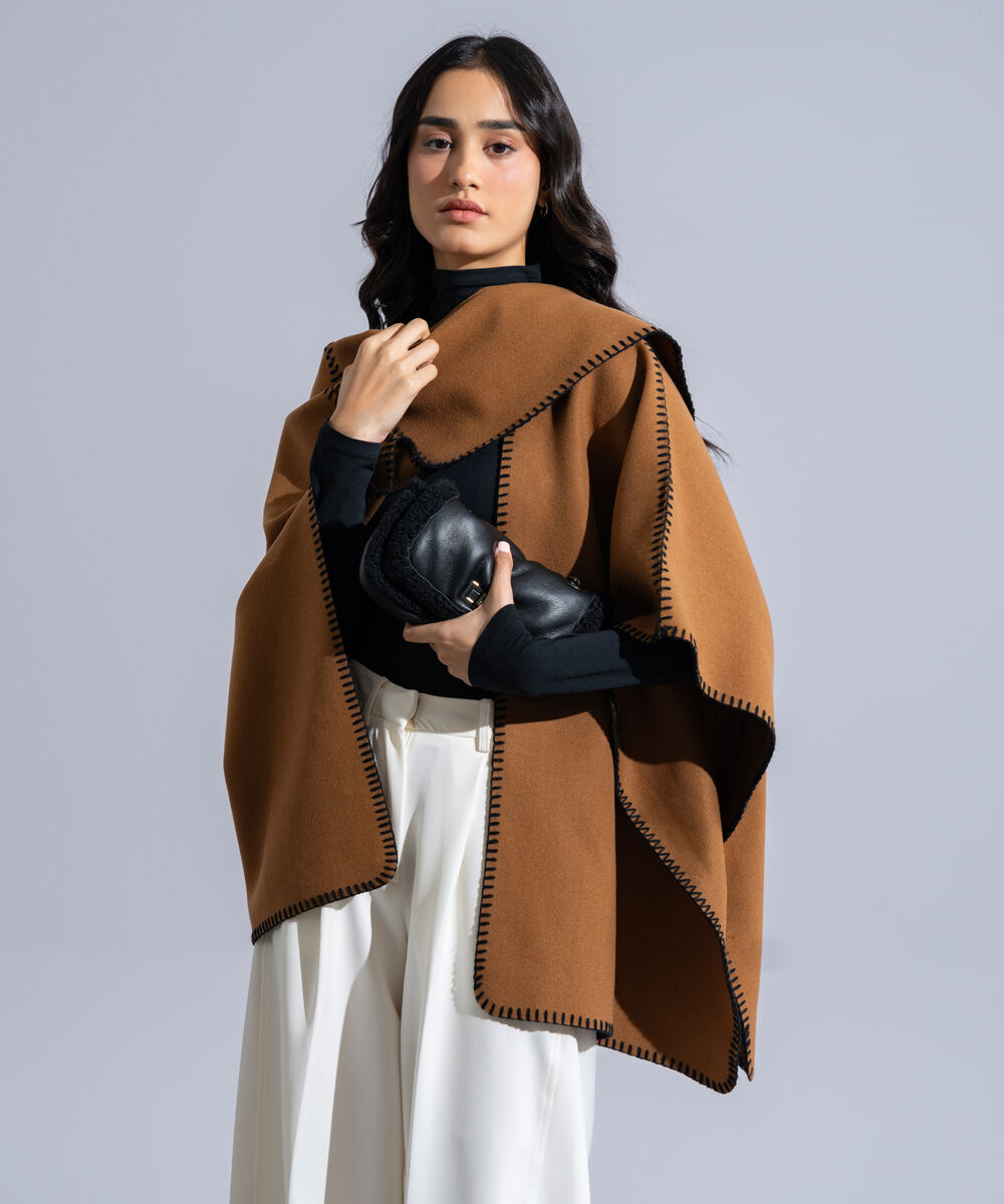 Women's Western Wear Brown Polyester Cape Shawl