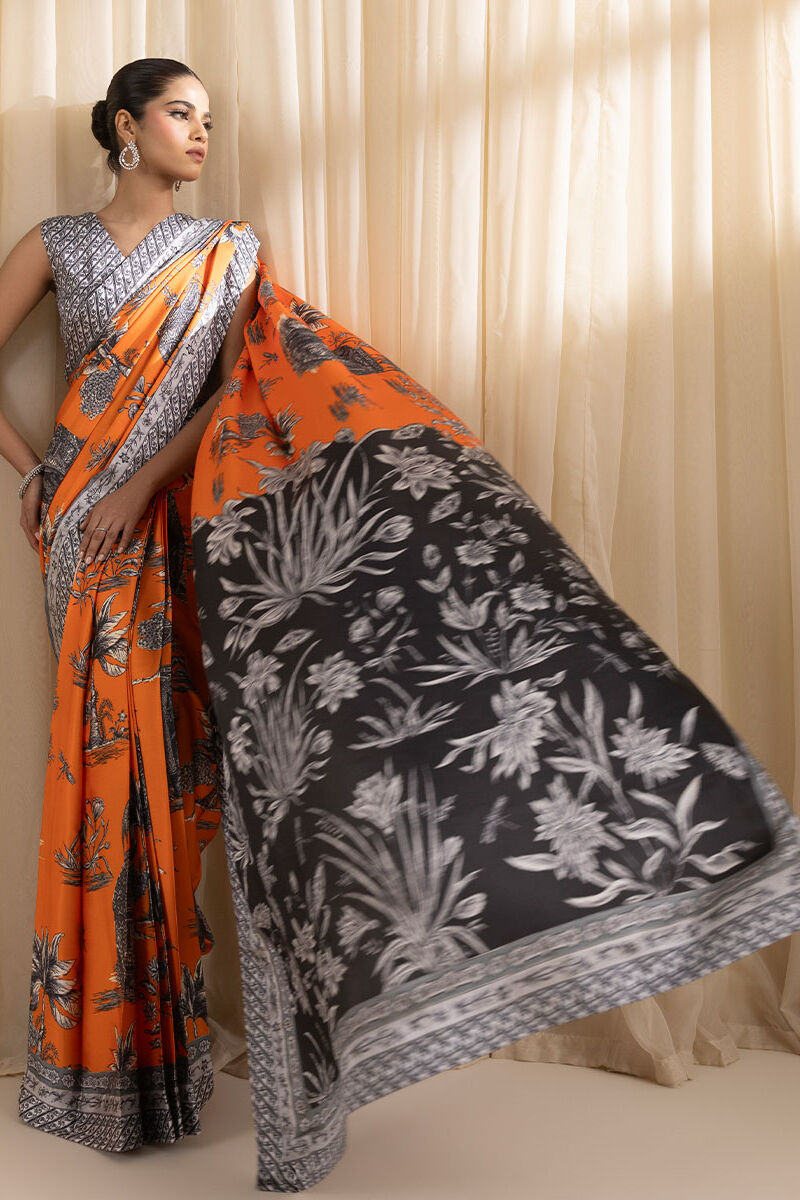 Printed Satin Saree